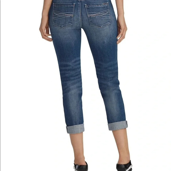 WHBM slim crop mid rise skinny  size 4 jeans distressed raw hem medium wash - Picture 4 of 17